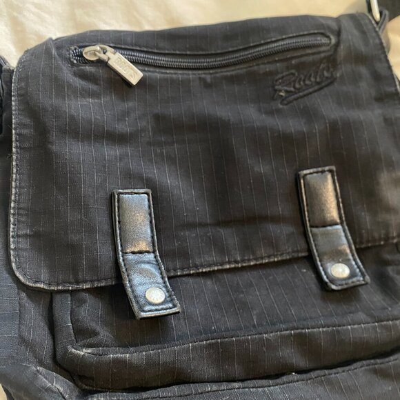 Roots Black Fabric Messenger Bag Crossbody Shoulder Bag‎ - Picture 3 of 14